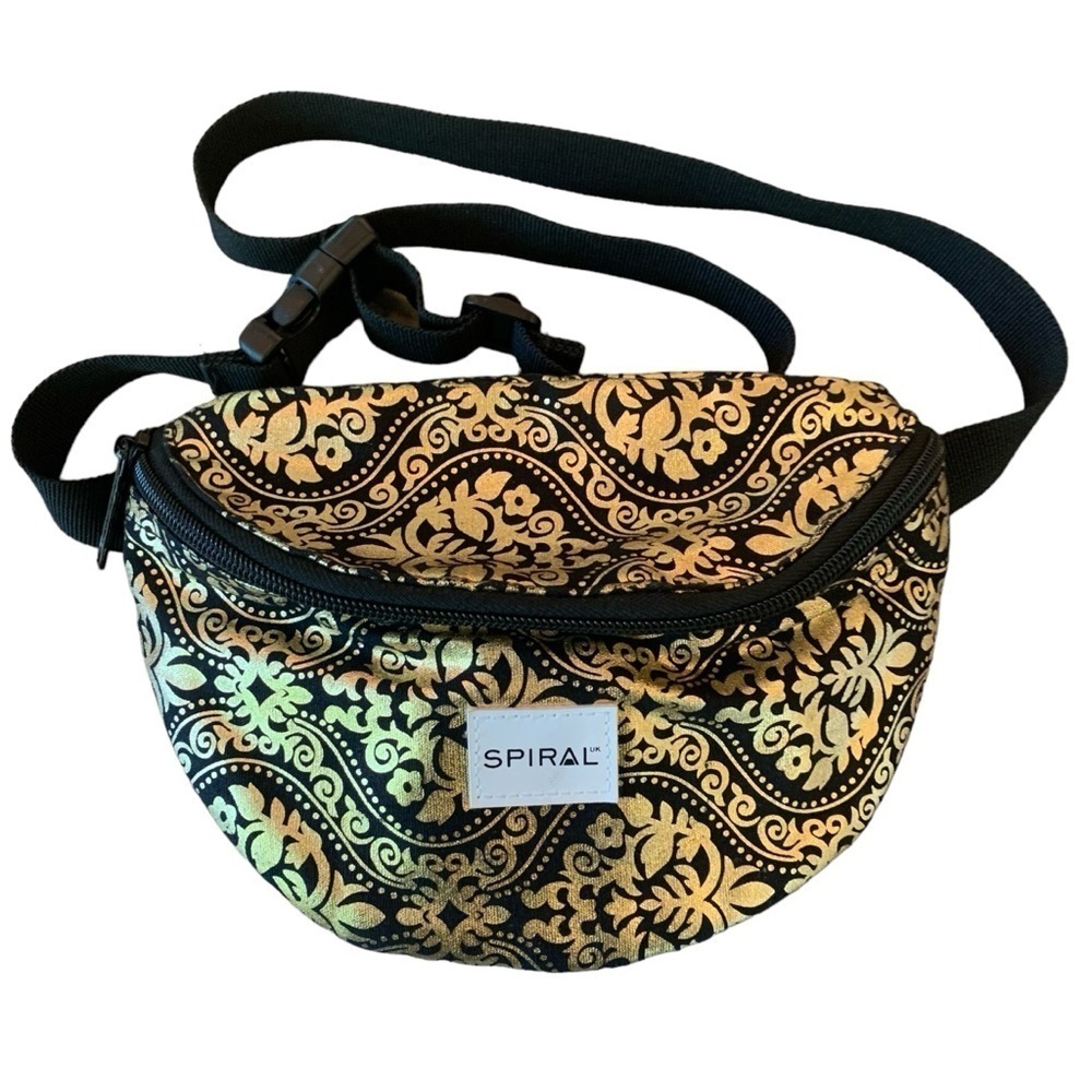 Spiral UK Gold Black Baroque Pattern Belt Bag Fanny Pack Bum Bag